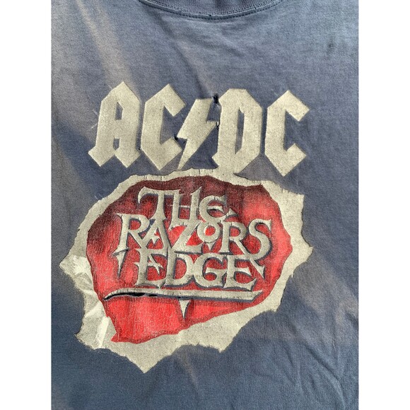 Vintage 90s Ac/Dc the Razors Edge Tour Distressed T-shirt Size XL by Freeze - Picture 2 of 10